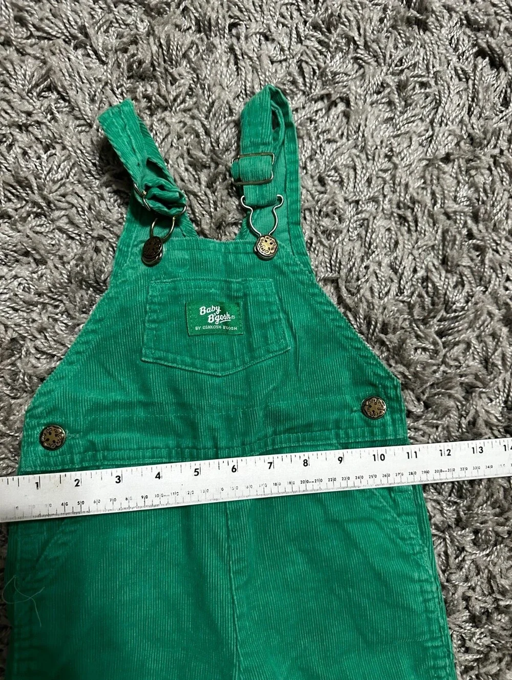 Vtg Baby Bgosh Oshkosh  USA Paper Tag Green Corduroy Overalls Sz 24M